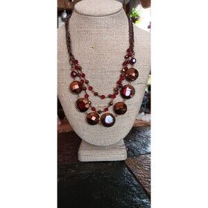 Vintage Baublebar 3 strand chain link large red glass rondelle beads necklace